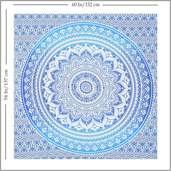 Aqua Blue Cotton Tapestry Mandala Wall Hanging – Tapestry for Bedroom – Boho Roo - Picture 5 of 6